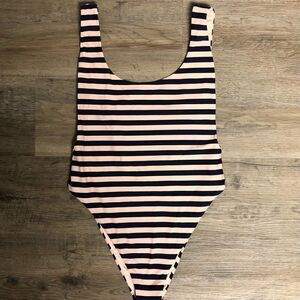 Aerie Navy and Peach Striped scoop back One Piece Swimsuit